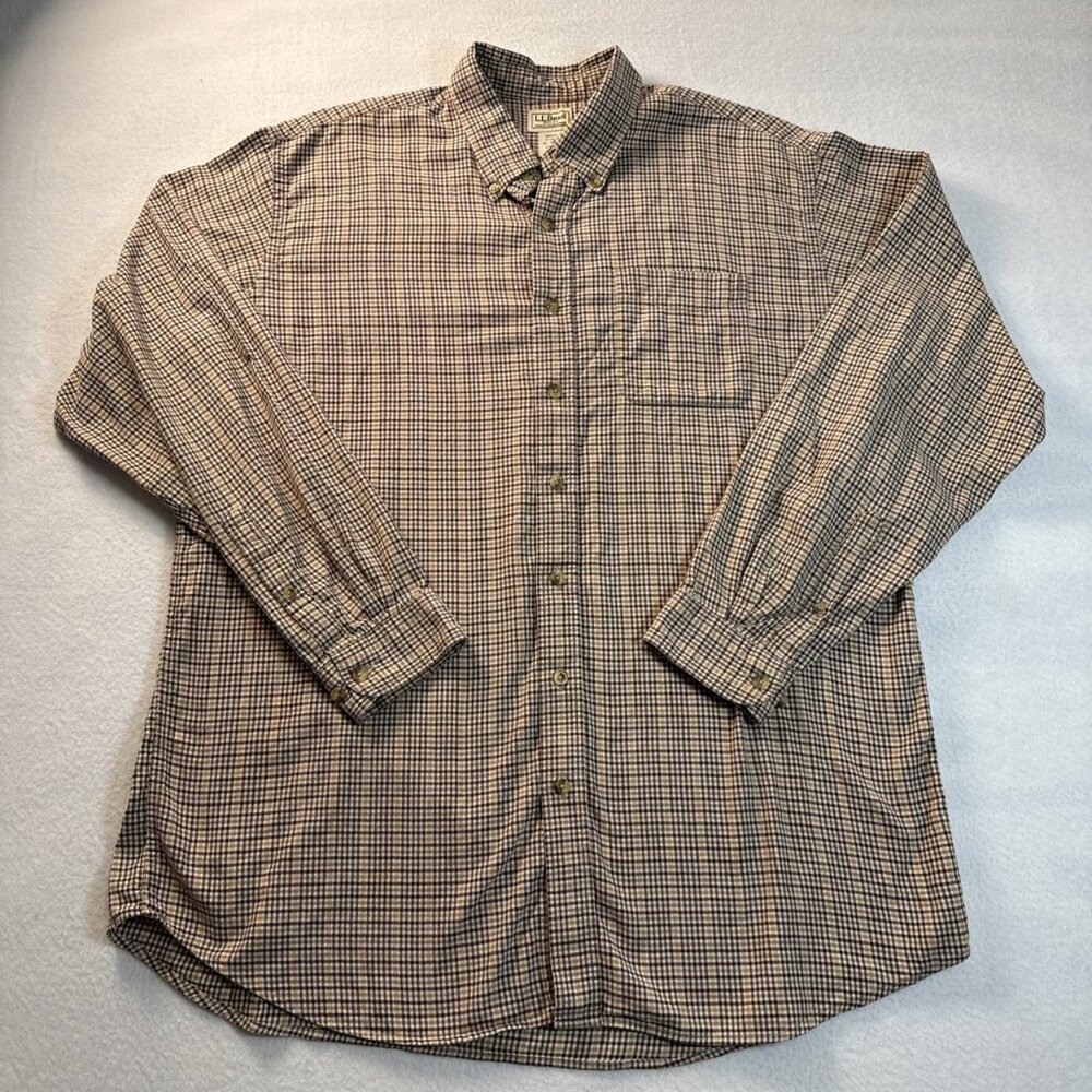 LL Bean Shirt XL‎ Tall XLT Maroon Check Long Sleeve Button Down Cotton Pocket